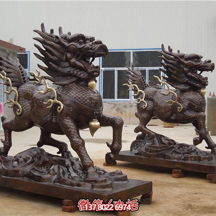 大型銅雕麒麟擺件，裝點(diǎn)庭院門口別墅