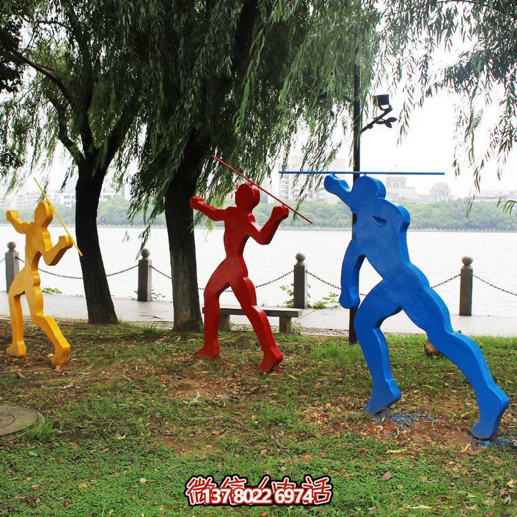 不銹鋼擲標(biāo)槍雕塑融合運(yùn)動(dòng)與剪影的藝術(shù)之作