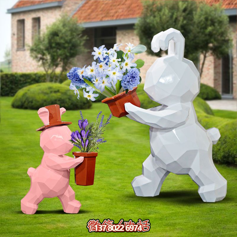 商業(yè)街兩只拿花籃的玻璃鋼兔子雕塑 商業(yè)街兩只拿花籃的玻璃鋼兔子雕塑