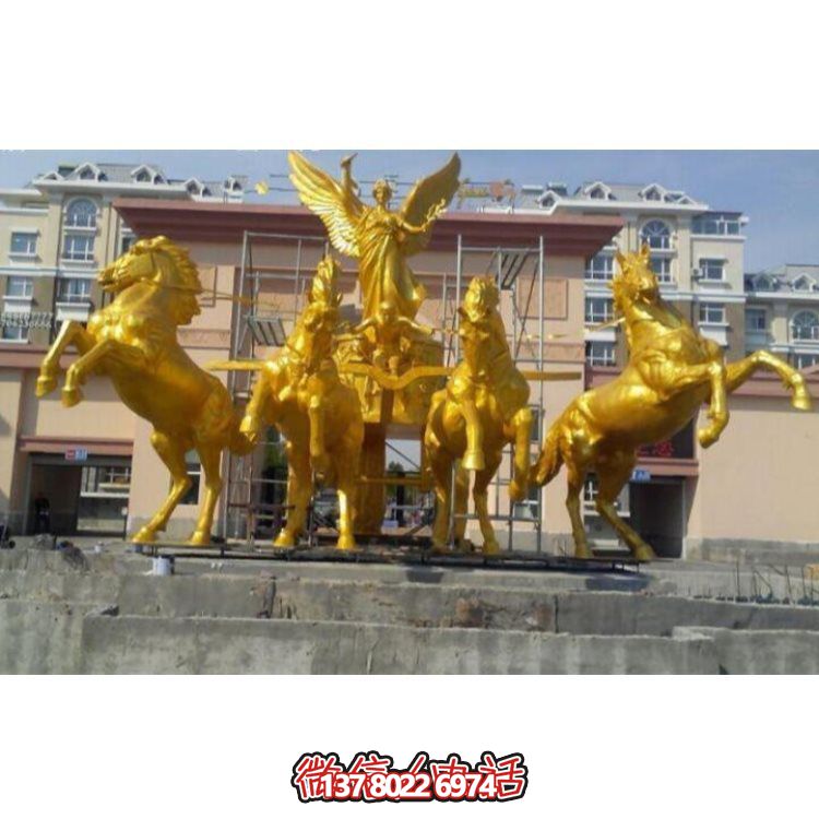 廣場(chǎng)園林玻璃鋼仿銅阿波羅戰(zhàn)馬景觀雕塑