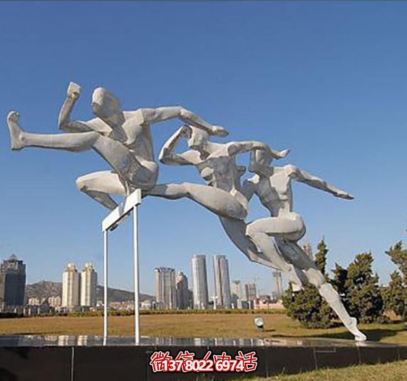 公園景觀小品不銹鋼跨欄運(yùn)動人物雕塑