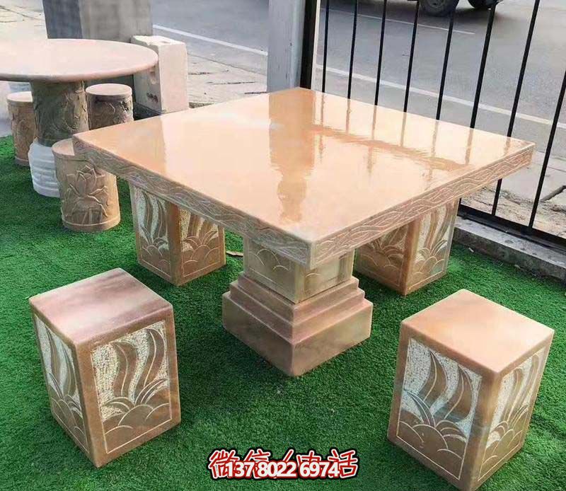 晚霞紅小區(qū)景觀方形簡約石桌凳裝飾擺件