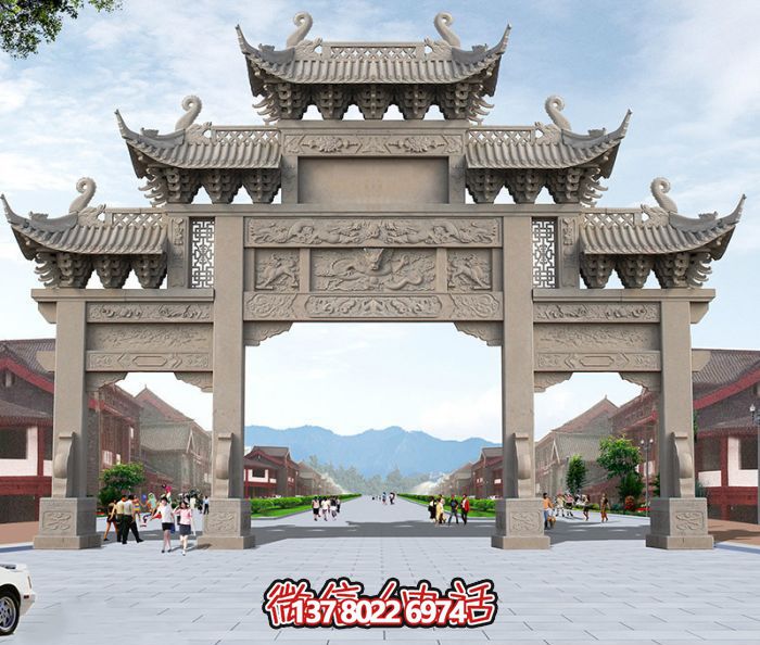 廣場景觀大理三門五樓石牌樓石雕 廣場景觀大理三門五樓石牌樓石雕