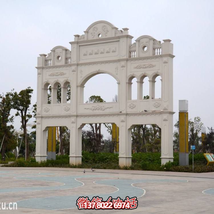 廣場(chǎng)擺放大理石雕刻西方復(fù)式牌坊雕塑